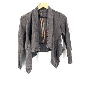 Topshop 100% linen blazer jacket waterfall open front tan brown lagenlook boho 2